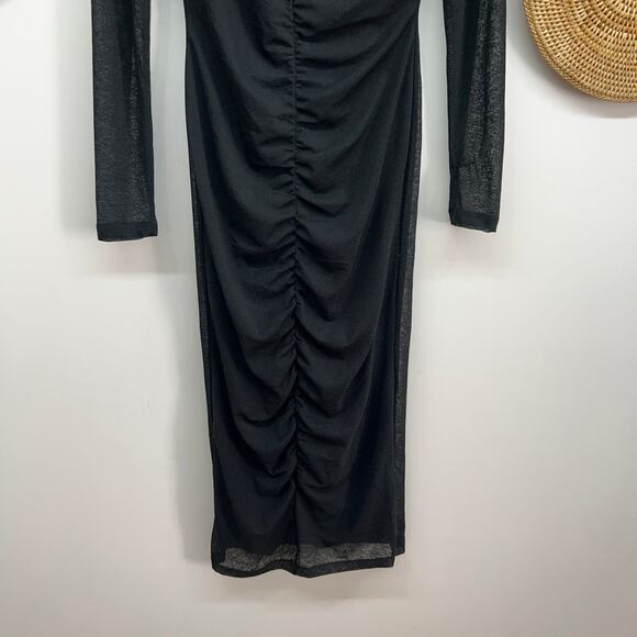 Abercrombie Black Cinched Ruched Cut Out Stretch Long Sleeve Midi Dress Small - Picture 5 of 8